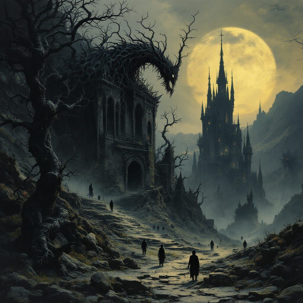 Haunting Surreal Landscape in Dark Fantasy Style
