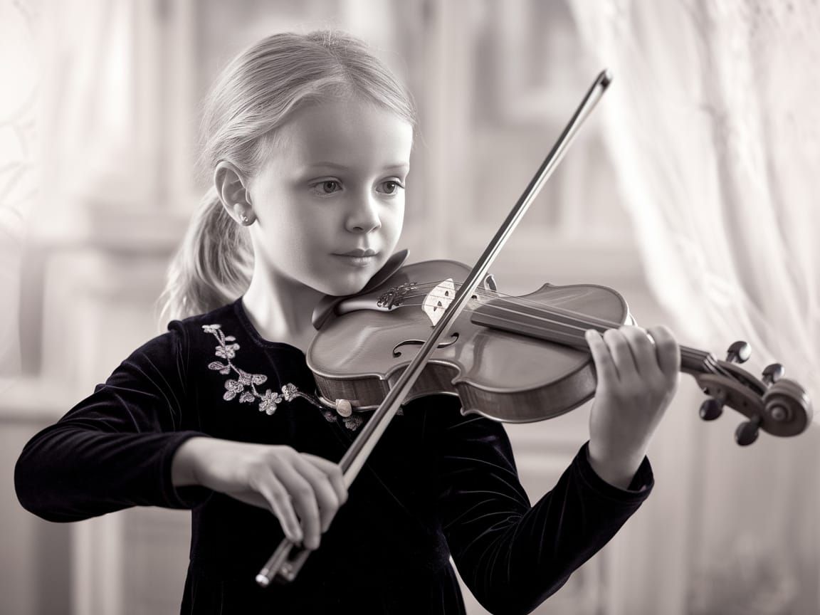 Young Violinist in a Warm, Homely Setting