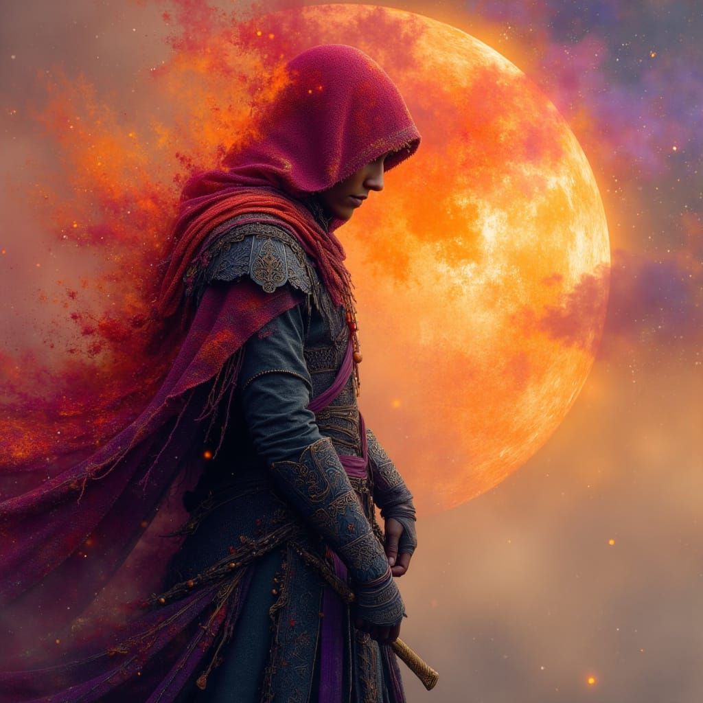 Majestic Watchman Amidst Vibrant Sunset and Floating Islands...