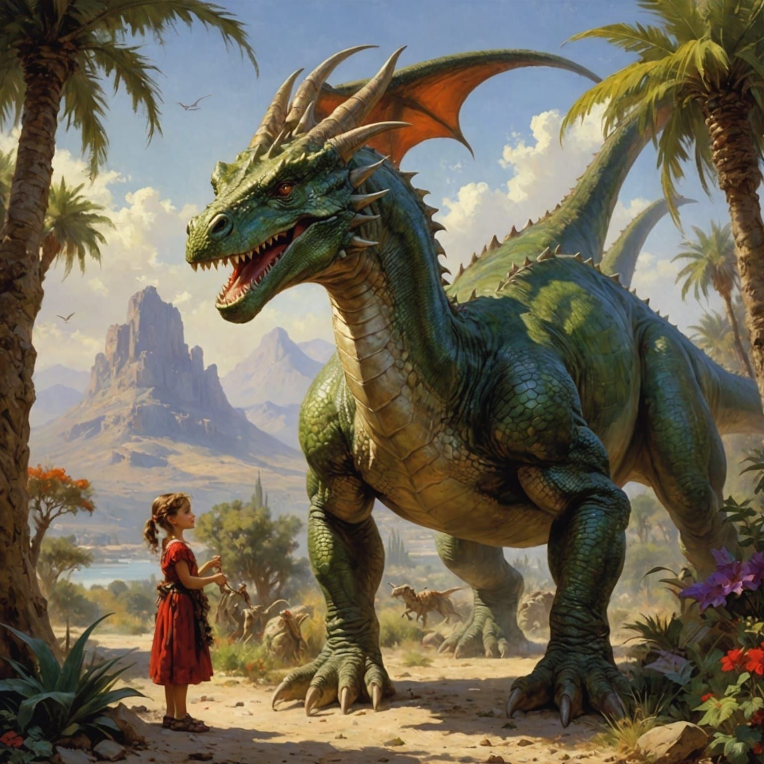 Dragon Brontosaurus Hybrid in Romantic Realism Style