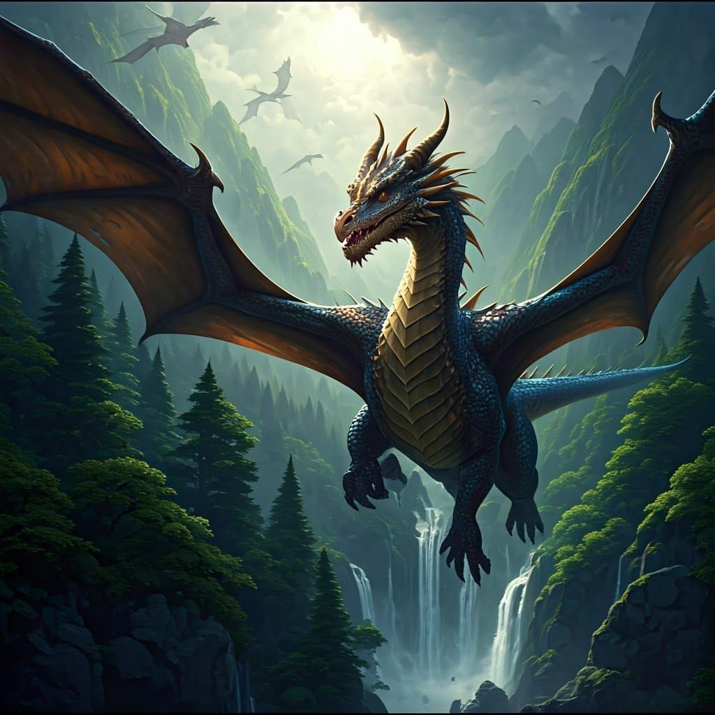 Dragons Soaring Above Mystical Realm: Matte Painting