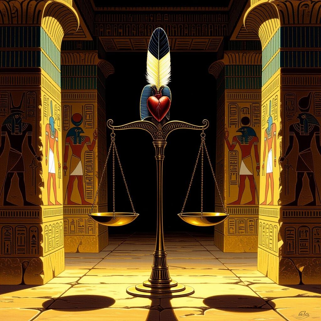Ancient Egyptian Scales Weighing Heart and Feather