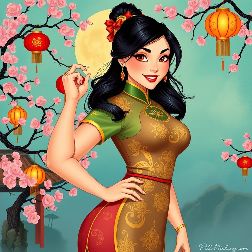 Sassy Chinese Goddess in Art Nouveau Style
