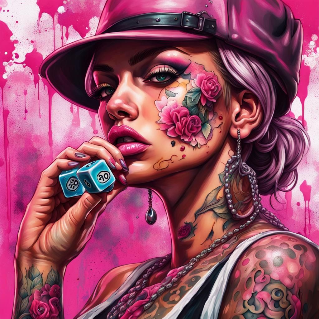 Gangster Woman with Dice in Graffiti Art Style