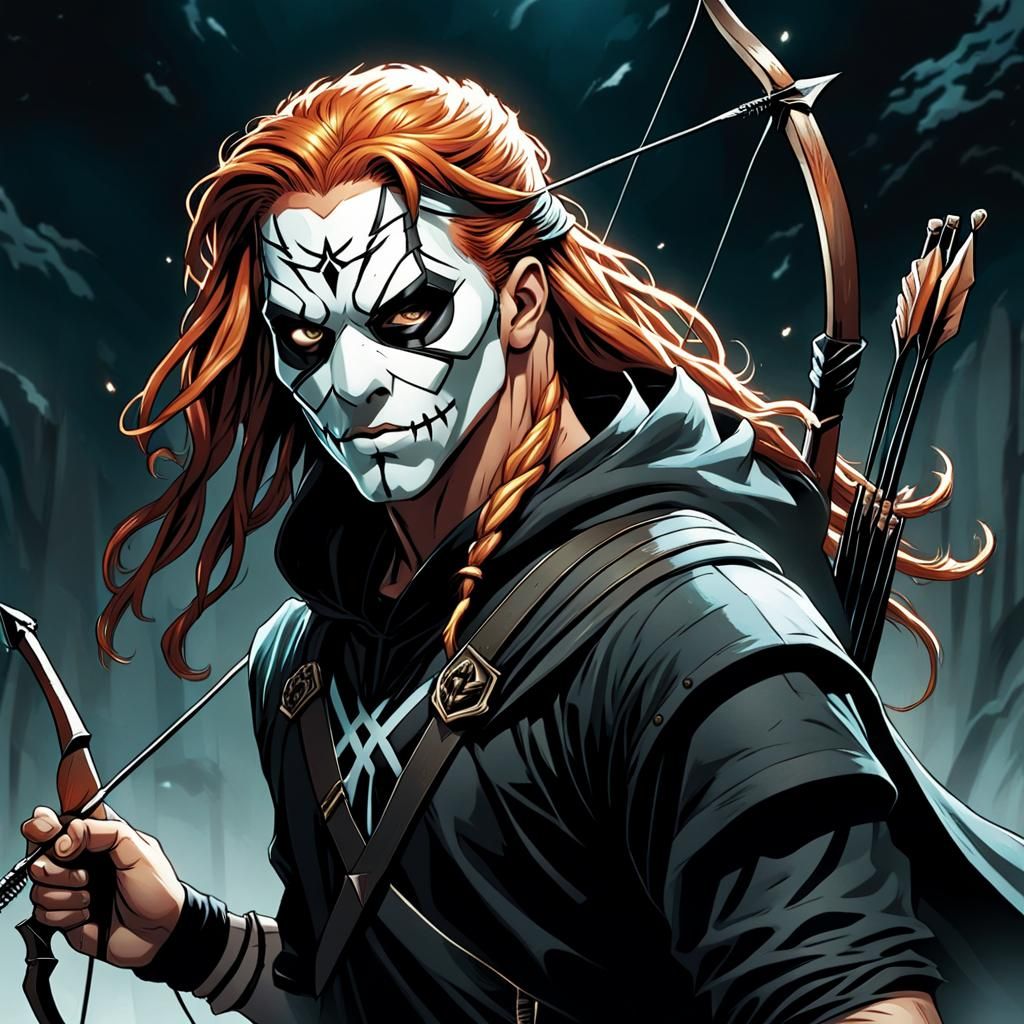 Boy with Ghost Mask in Comic Book Art