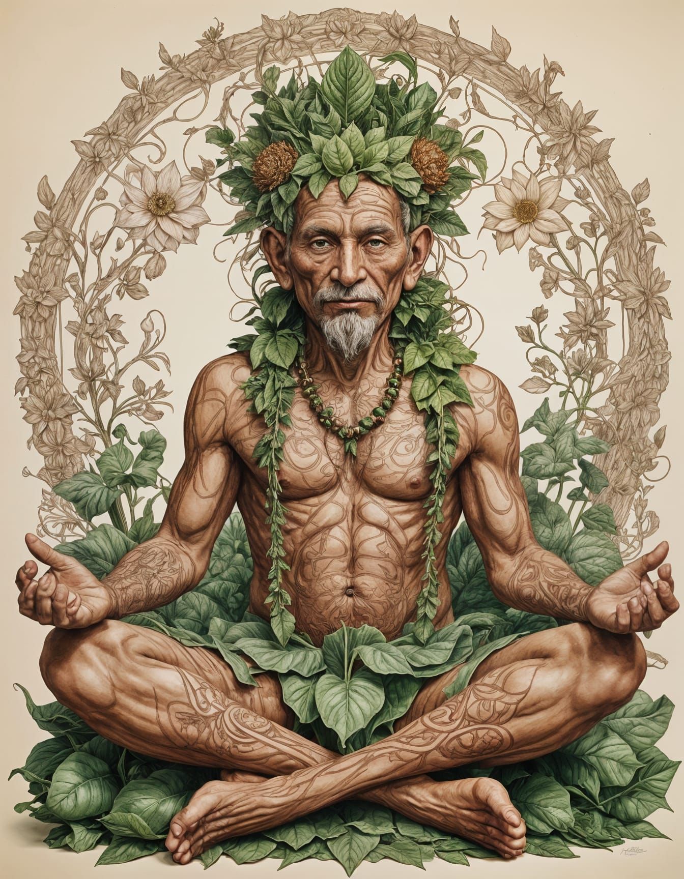 Surreal Floral Druid in Nature's Harmony