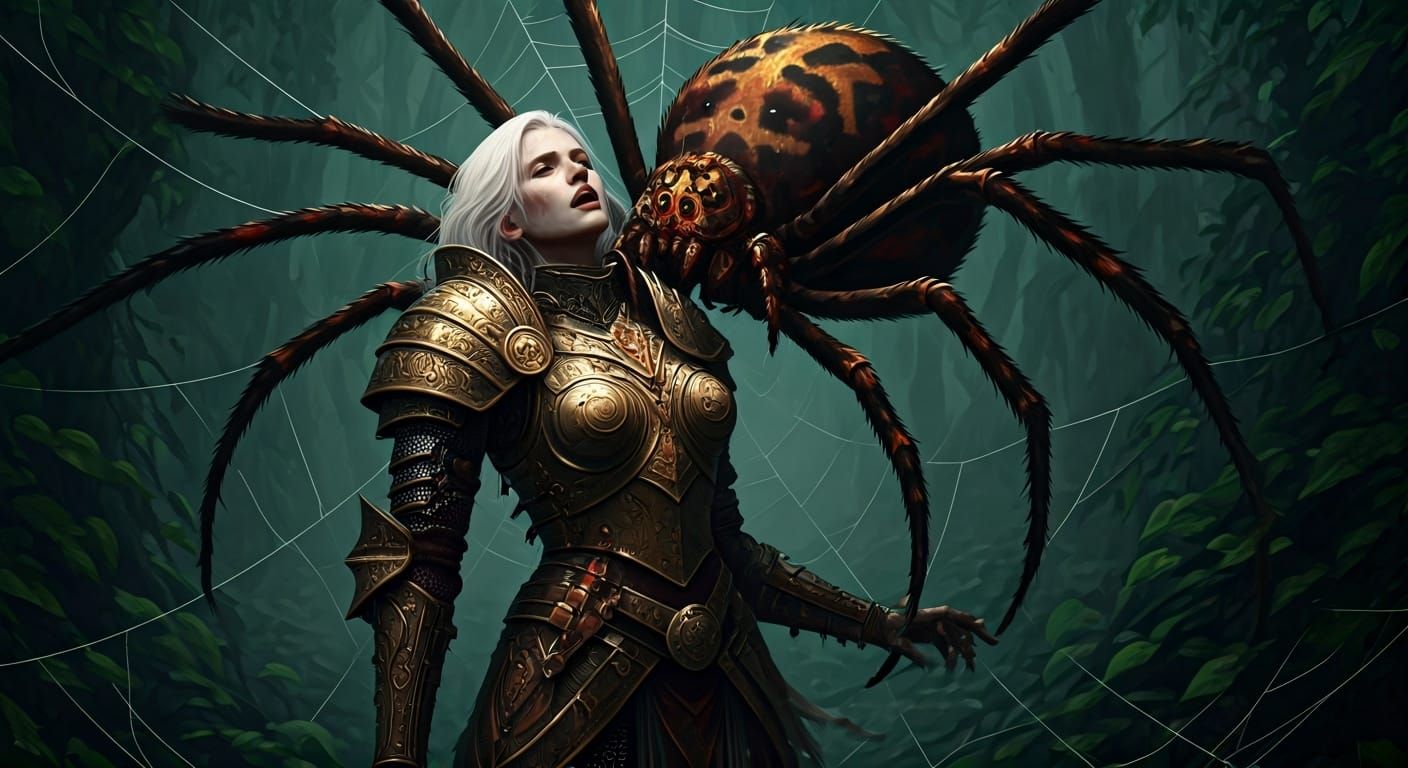 Aasimar Paladin Ensnared in Spiderweb