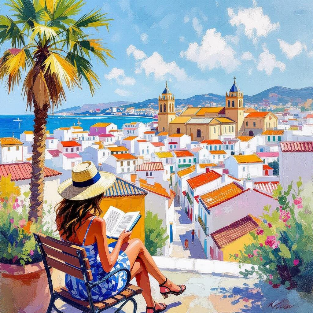 Andalusian Woman Reading in Cádiz, Impressionist Style