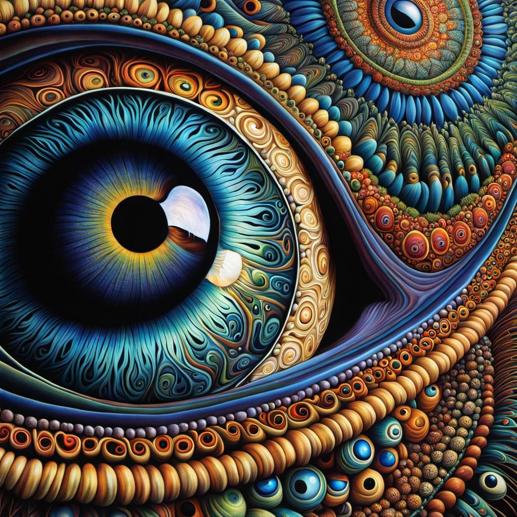 Psychedelic Eyeball Macro Photograph in Digital Painting Sty...