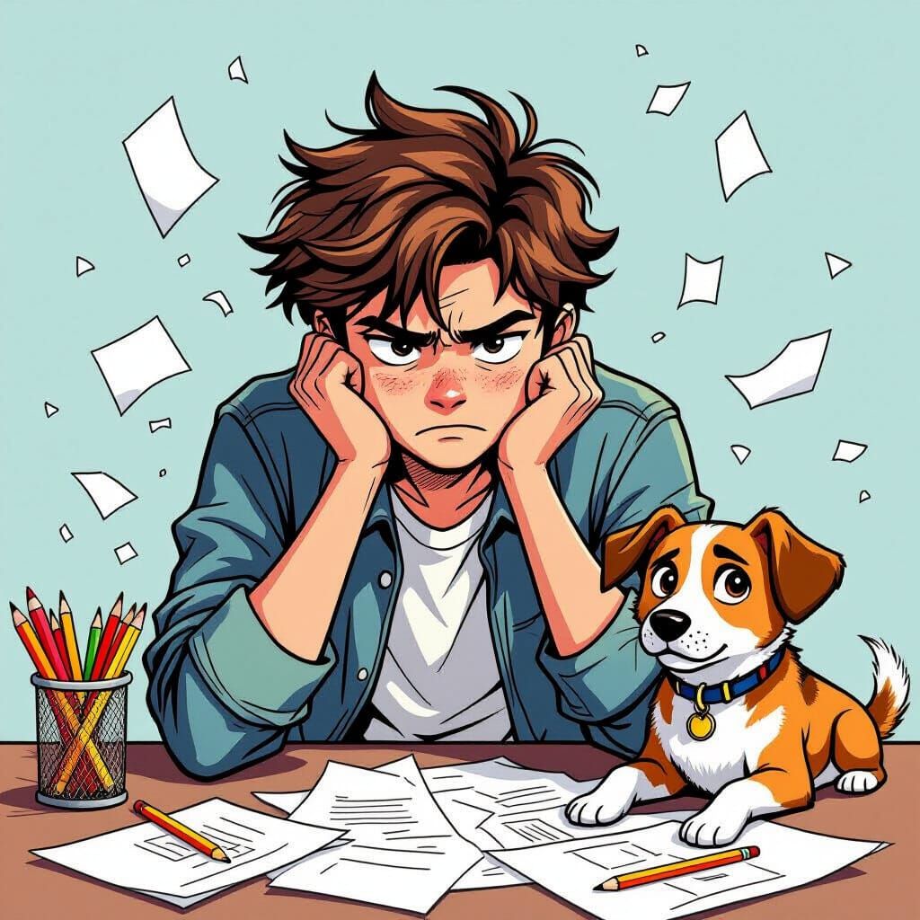 Student Blames Dog for Homework Disaster: Comic Book Art