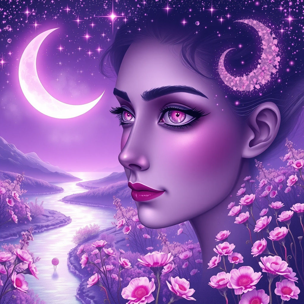 Mystical Woman in Purple Dreamscape