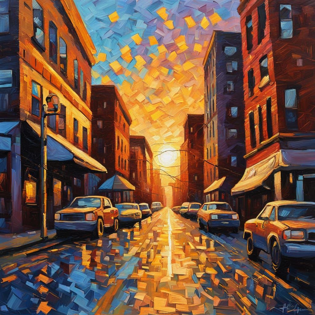 Memphis Cityscape in Expressionist Impasto Style