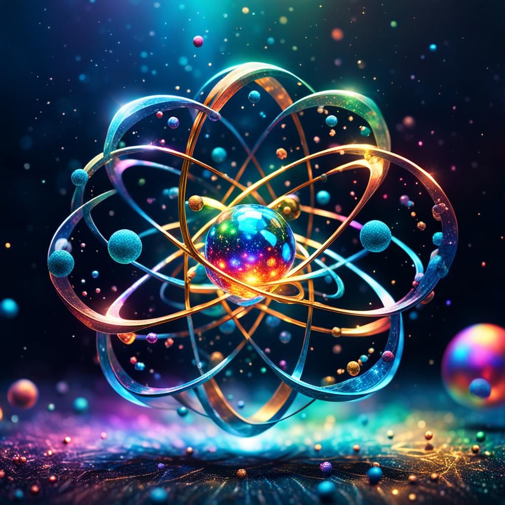 Hyperrealistic Multicolored Atom in 3D