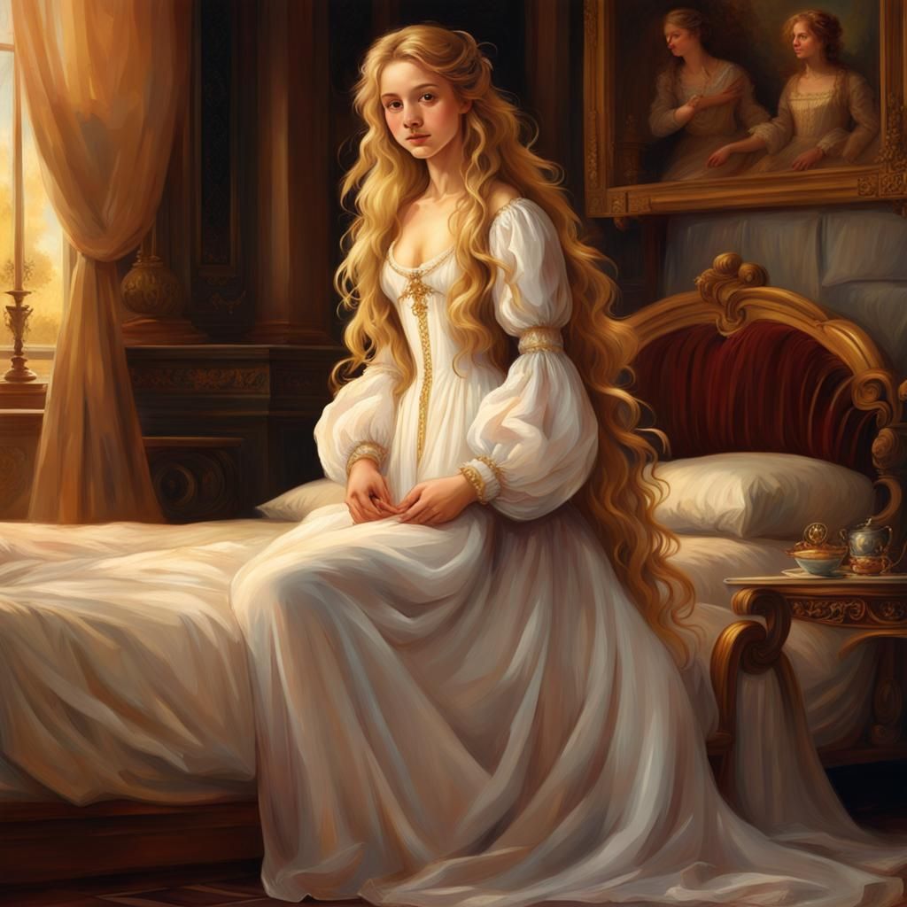 Renaissance Girl with Golden Hair in Palace