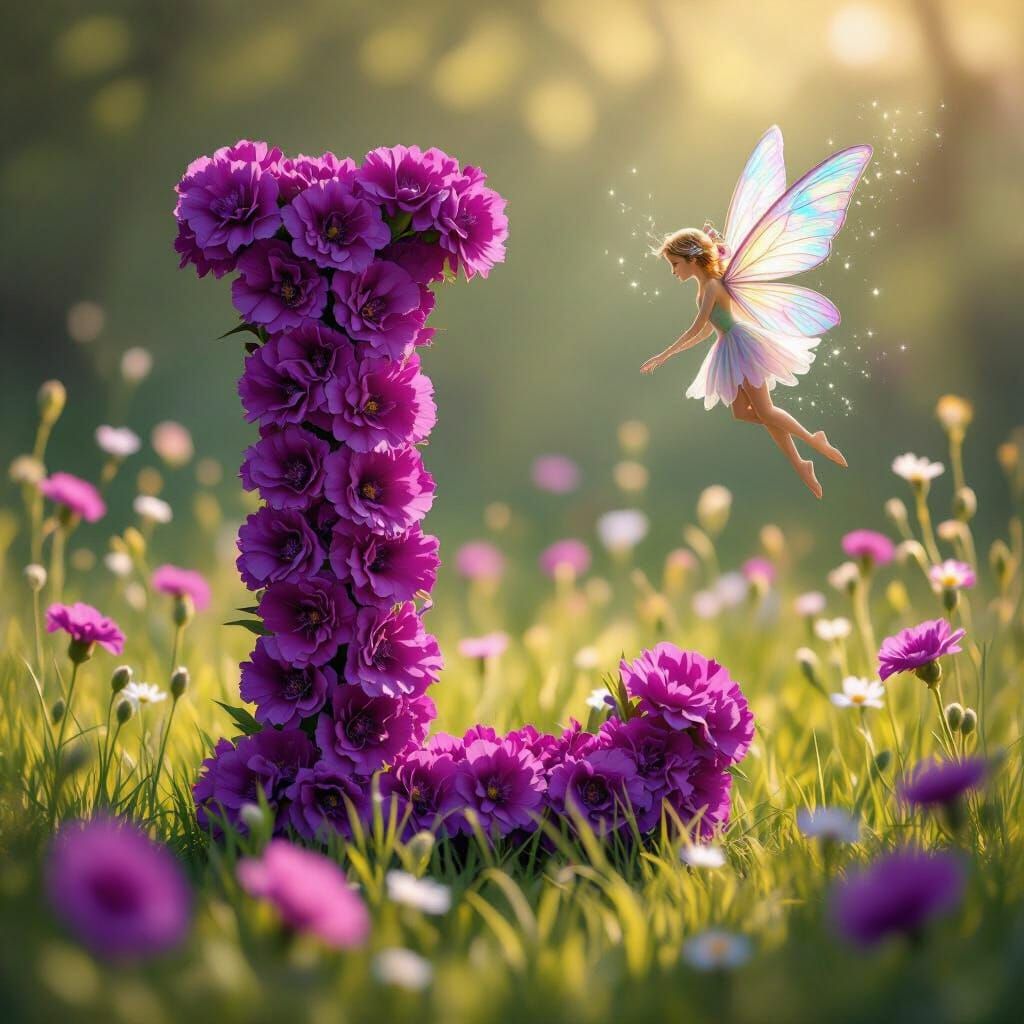 Purple Carnation Letter L With Fairy in Meadow