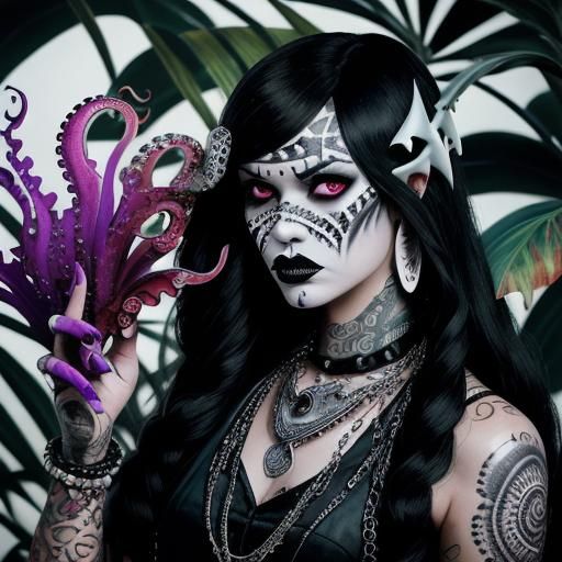 Hawaiian Vampress in Hyperrealistic Black and White