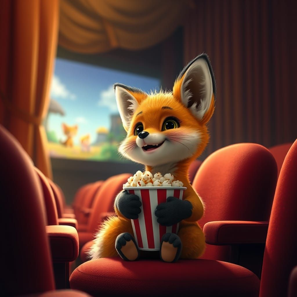 Cute Baby Fox Enjoys Movie in Empty Theater