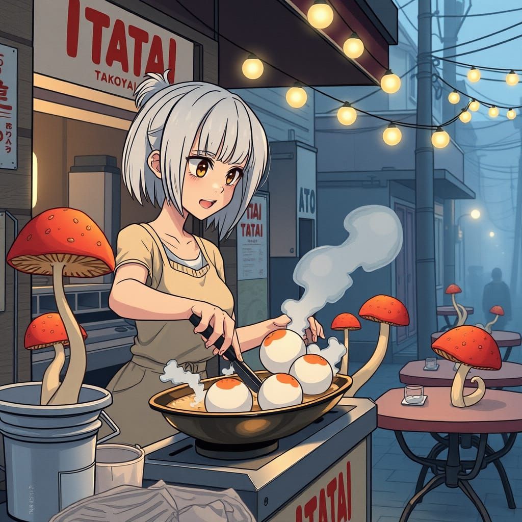 Whimsical Food Stall Scene in a Vibrant, Exaggerated Style