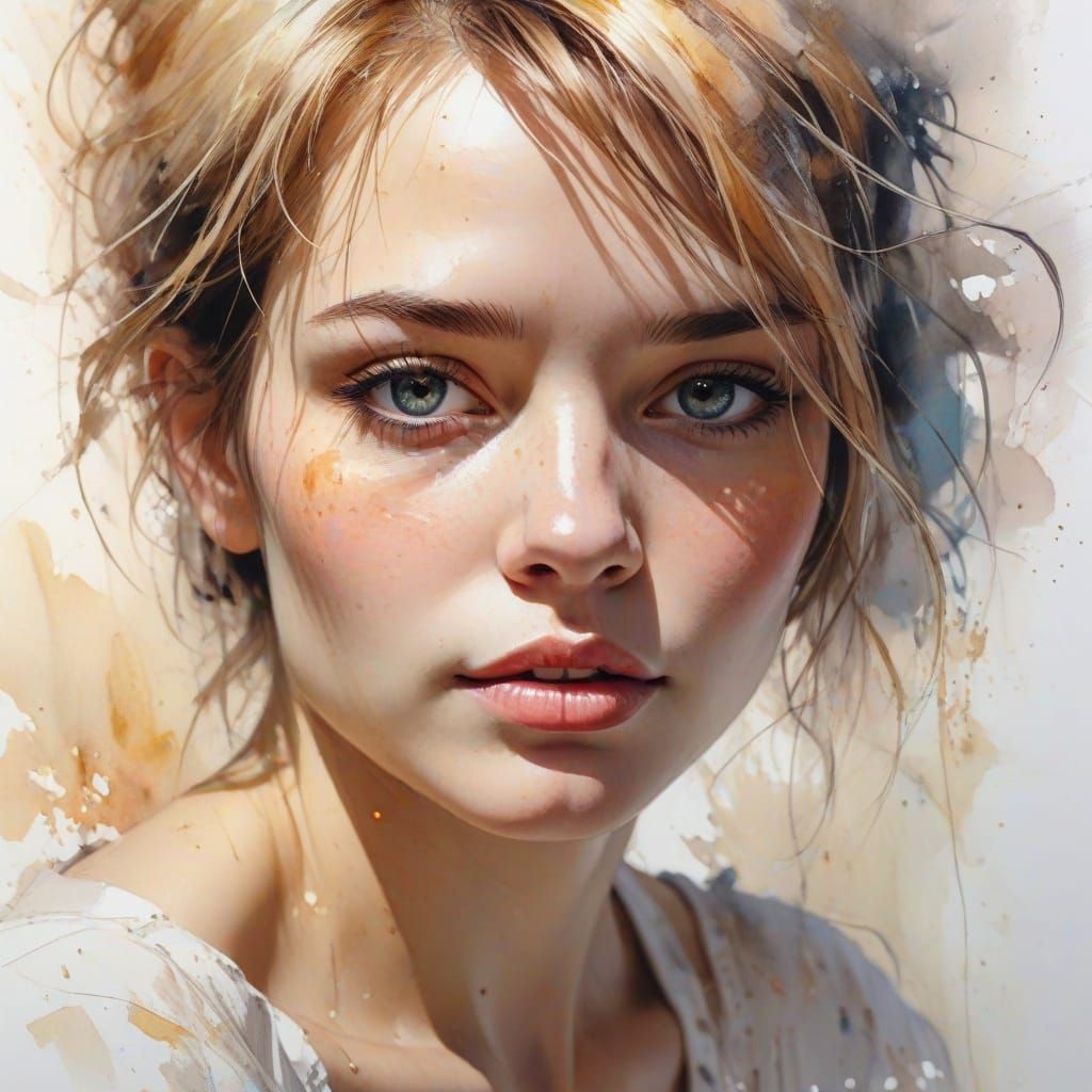 Elegant Watercolour Portrait with Soft Focus and Pastel Colo...