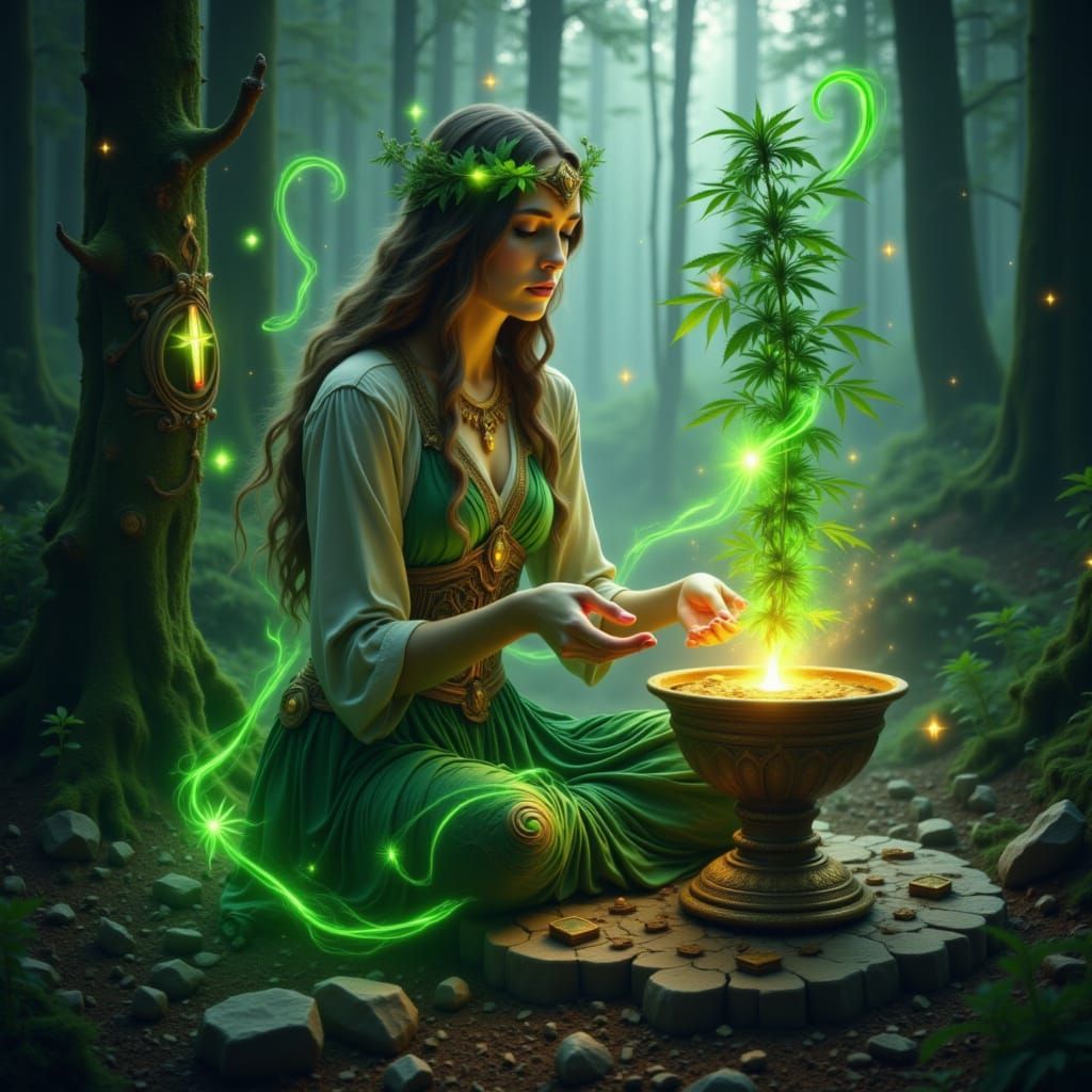 Celtic Druid in Misty Forest Lighting Ritual Bowl