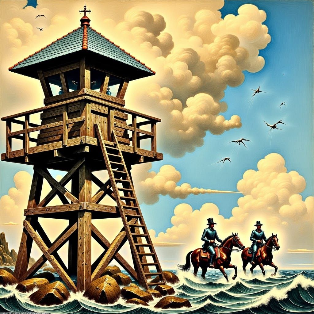 Sentry Observes Riders: Underground Comix Oil Painting