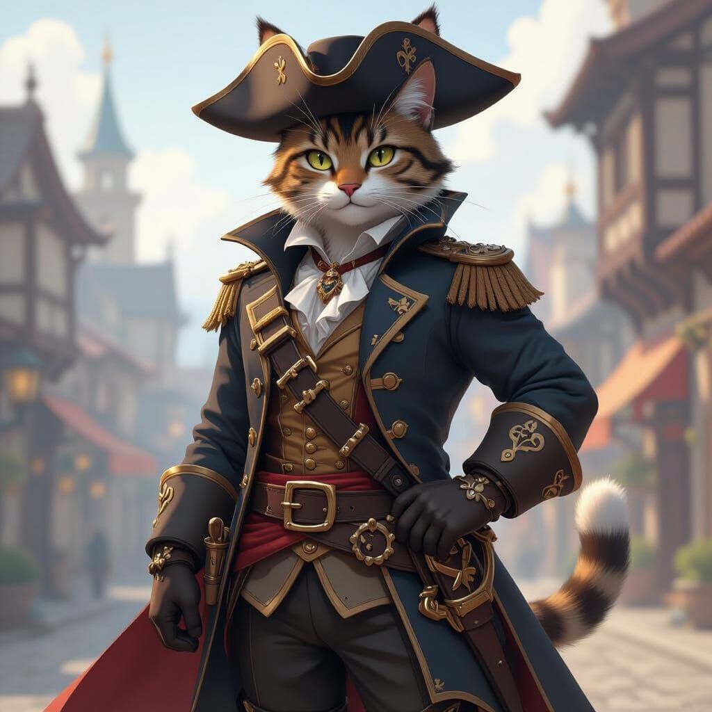 Tabby Catfolk Musketeer in 3D Anime Style