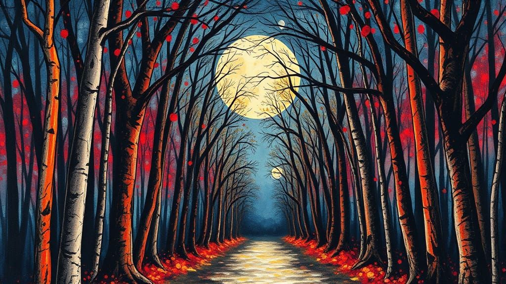 Moonlit Forest Scene in Impasto Art Style