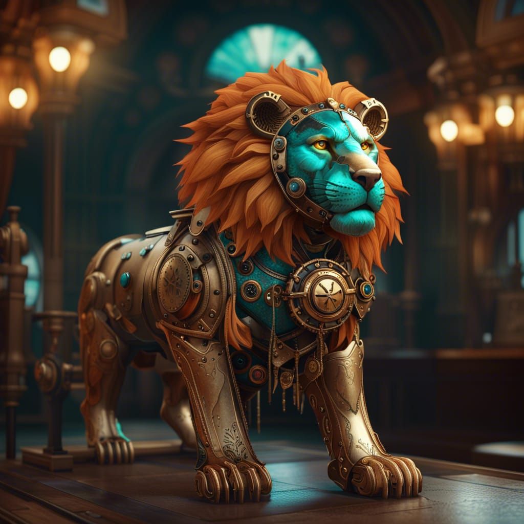 Steampunk Lion Concept Art in 8K Resolution