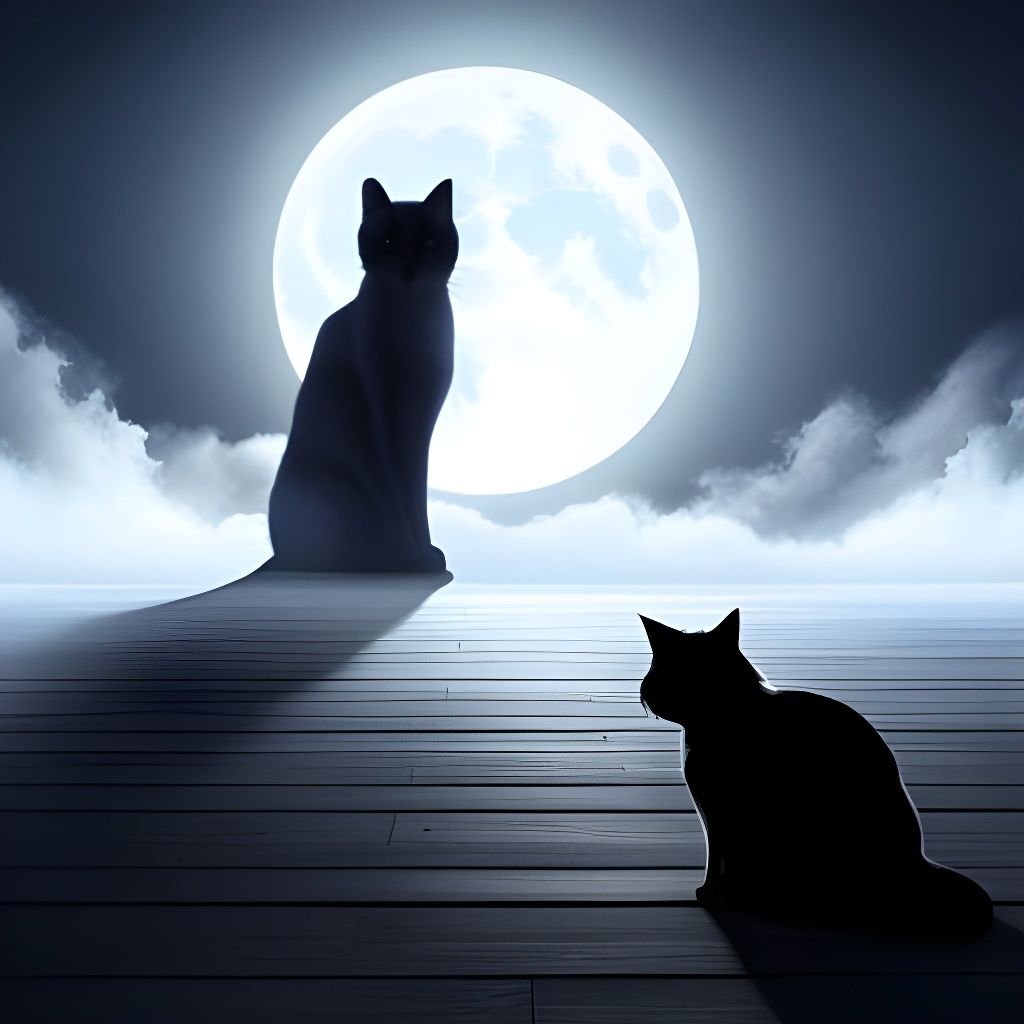 Black Cat Silhouette with Moonlit Shadow: 3D Render