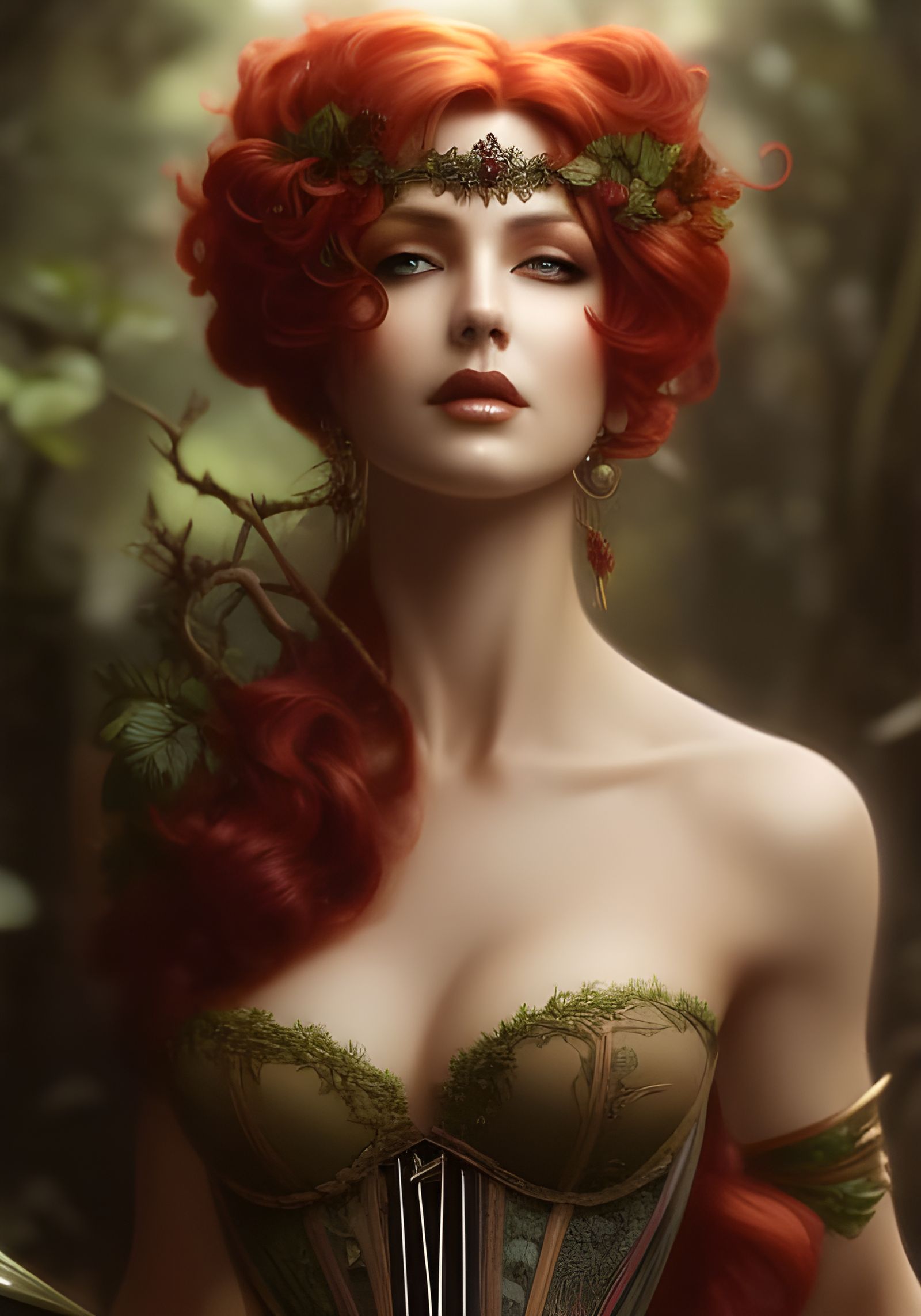 Red-Haired Hedge Witch with Intricate Corset