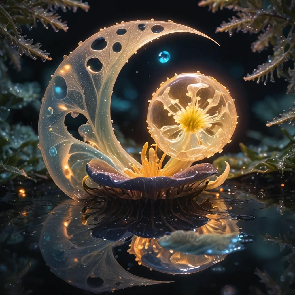 Bioluminescent Flower Blooms at Night, Hyperrealistic Art