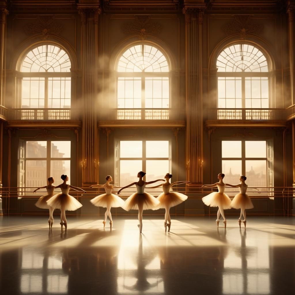 Ballet Dancers in Grand Studio: Cinematic Digital Painting