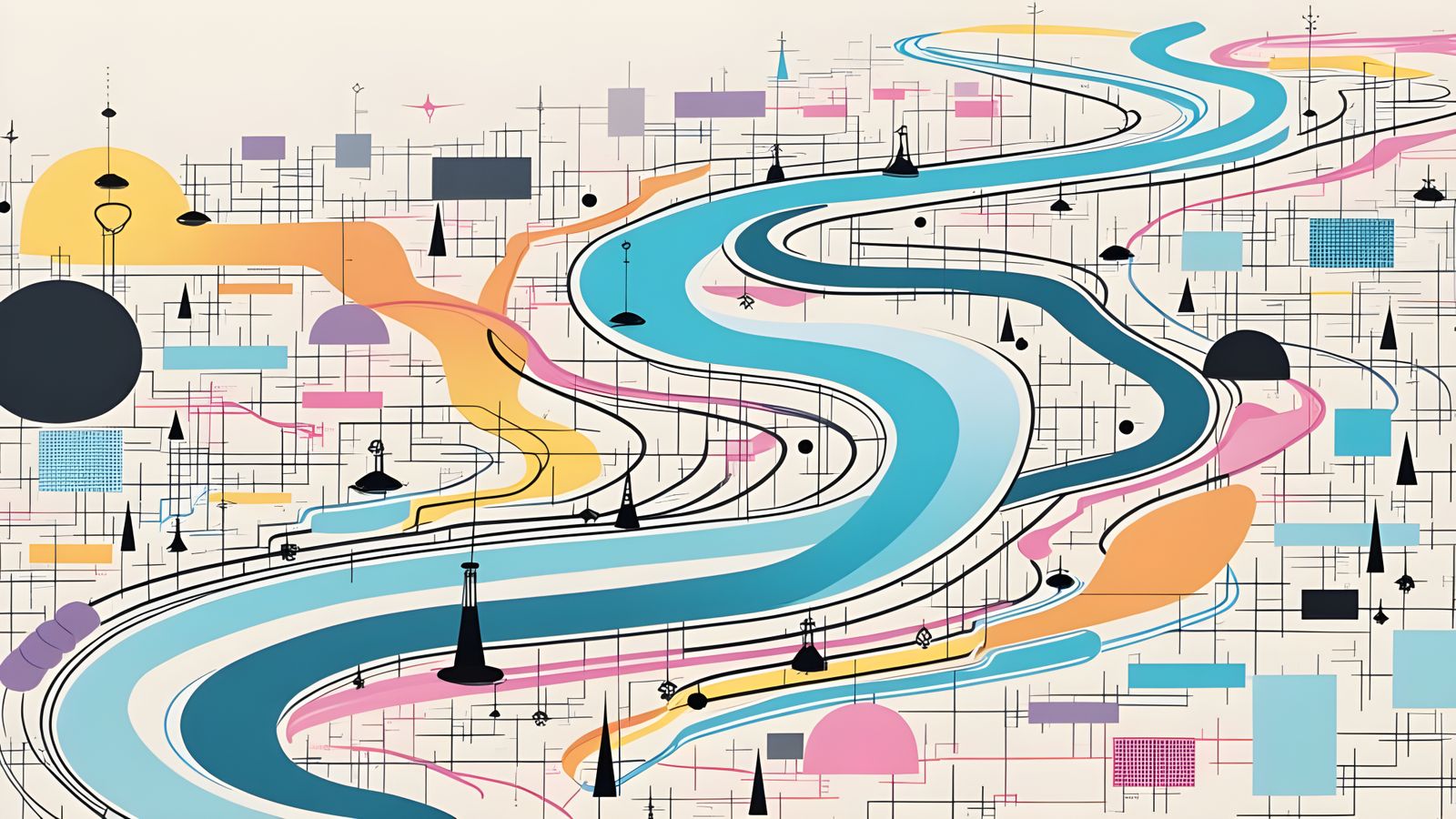 Winding River Flowing Through Cosmic Abstract Design