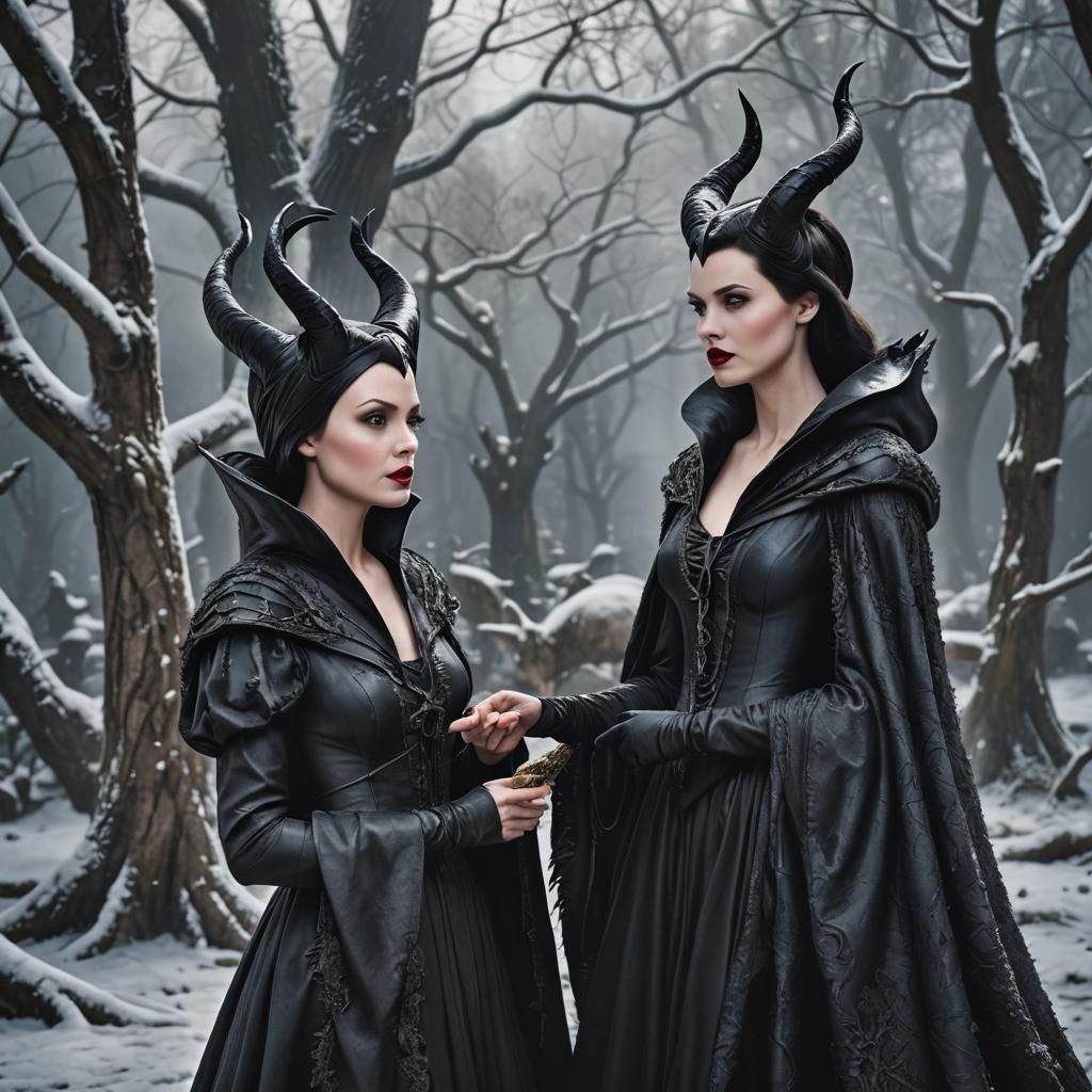 Snow White and Maleficent in Hyperrealistic Style