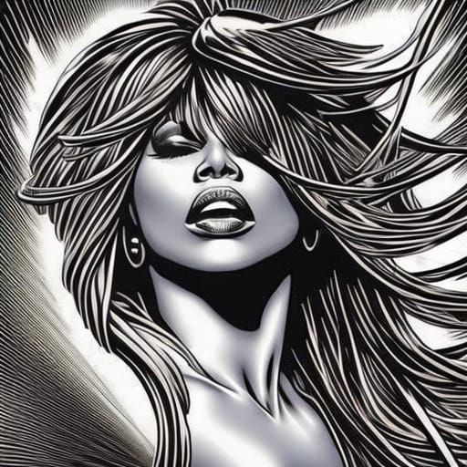 Dynamic Tina Turner Portrait in Comic Book Style