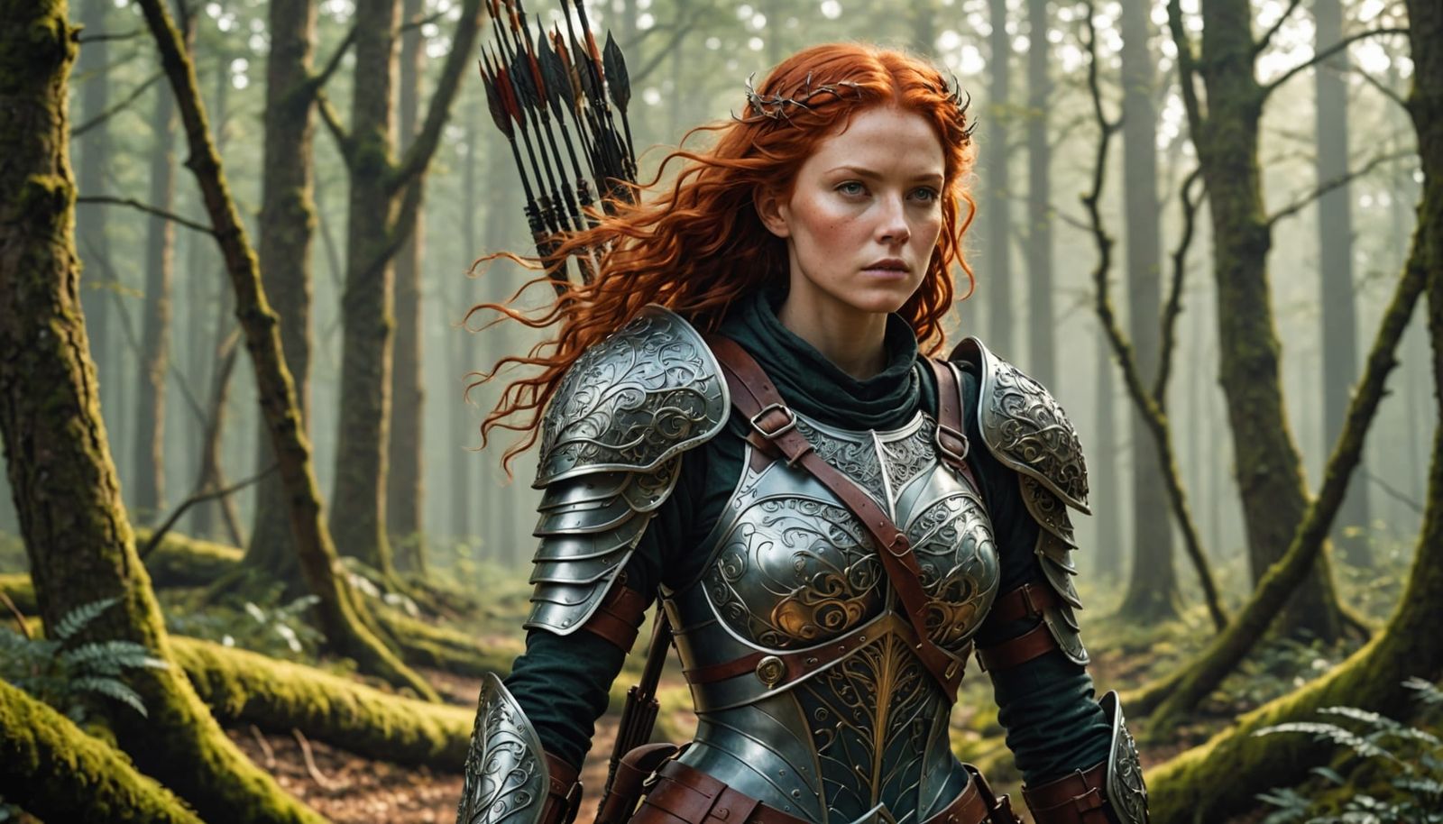 Armored Redhead Archer in Abstract Woodland Hunt