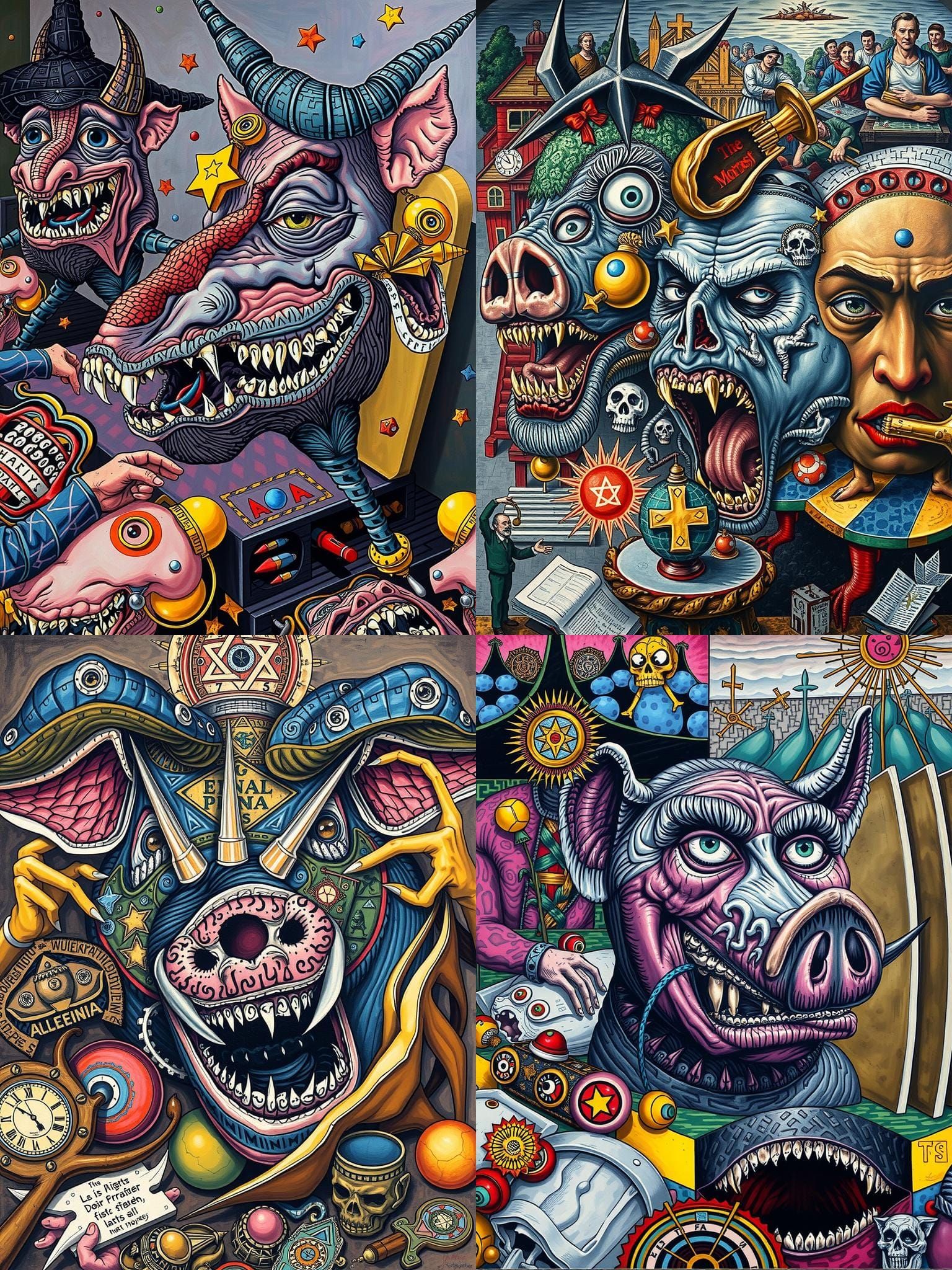 Grotesque Figures in Museum, Dada Dark Rituals