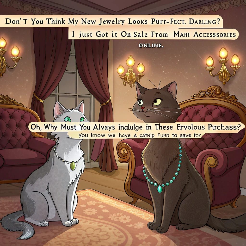 Elegant Felines Engage in Whimsical Conversation in Lavish R...