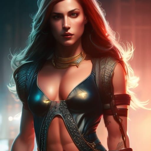 Muscular Tattooed Woman: Dark Fantasy Concept Art