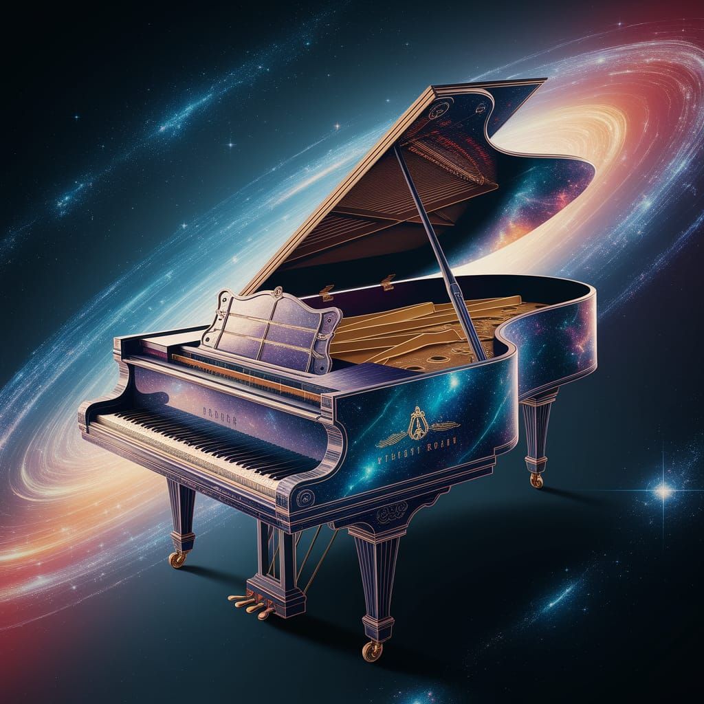 Sentient Grand Piano Starship Drifting Through Cosmic Nebula...