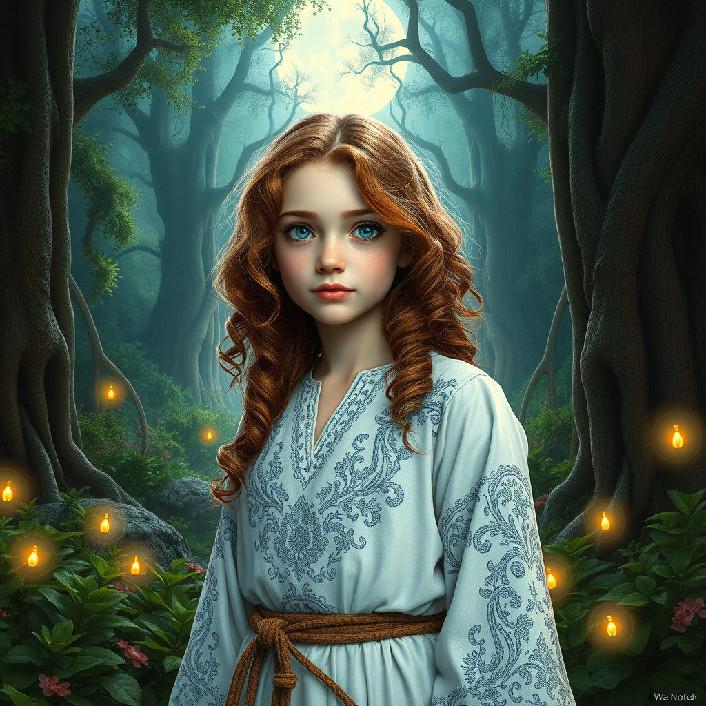 Mystical Girl in Moonlit Garden: Matte Painting