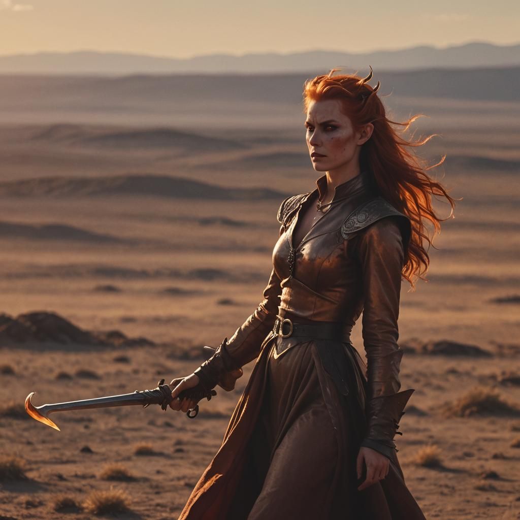 Tiefling Aristocrat in Frazetta-Inspired Fantasy Landscape