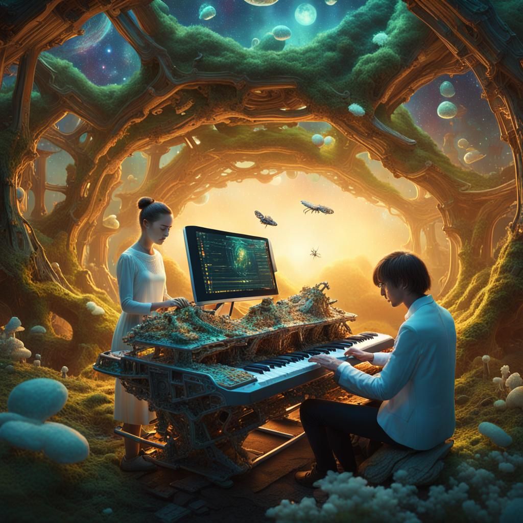 Surreal Starship Journey to Sunset Galaxy