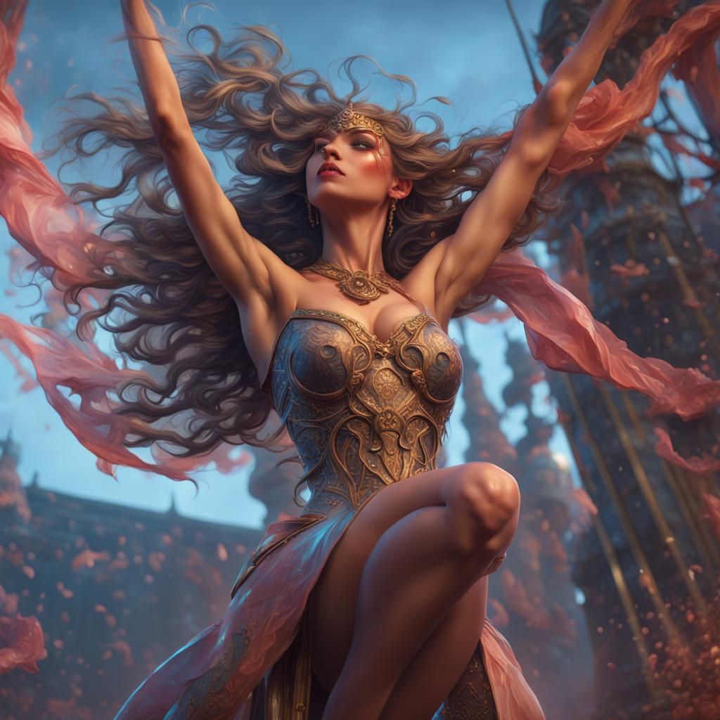 Beautiful Woman Pole Dancing: Detailed Digital Art