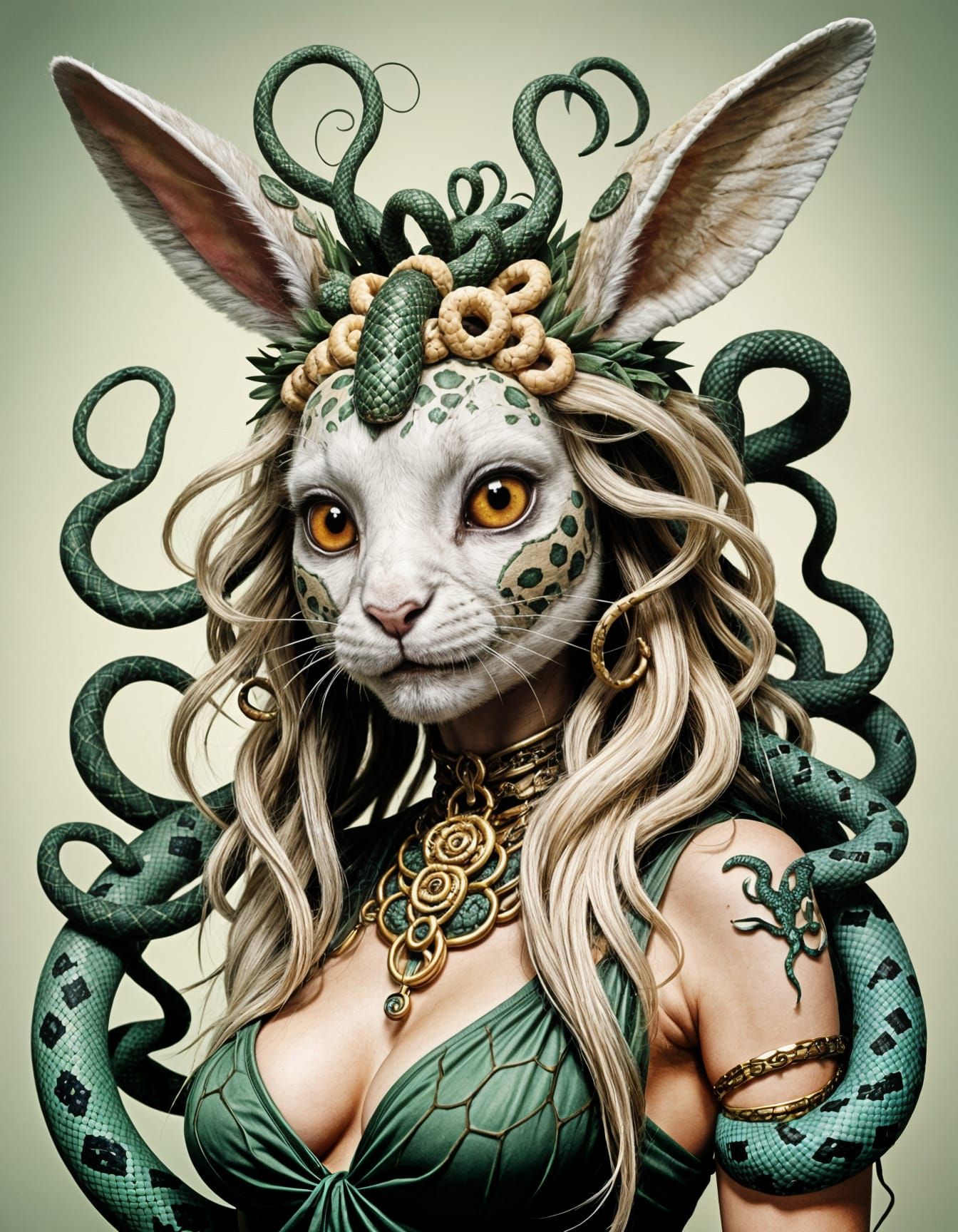 Medusa as Anthropomorphic Rabbit with Rattlesnake Hair