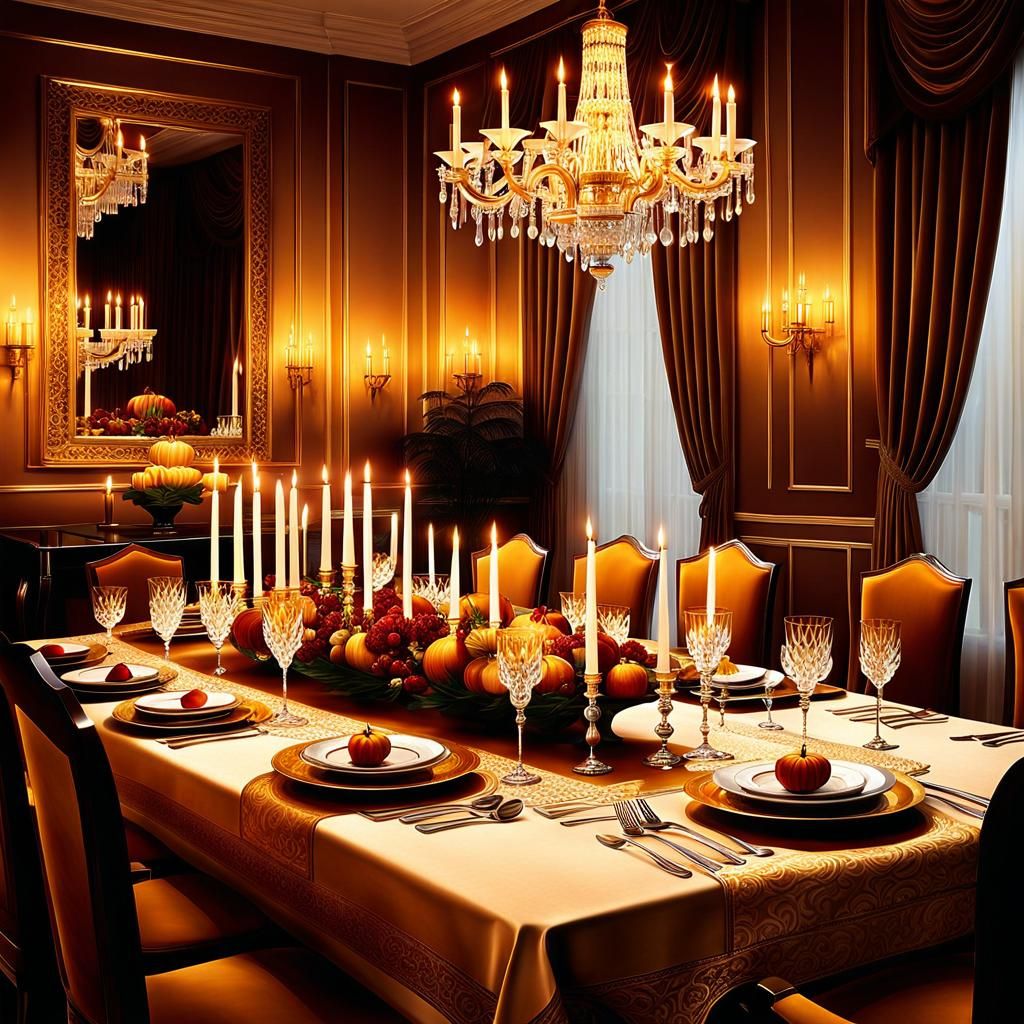 Elegant Dining Room in Traditional Oil Painting Style