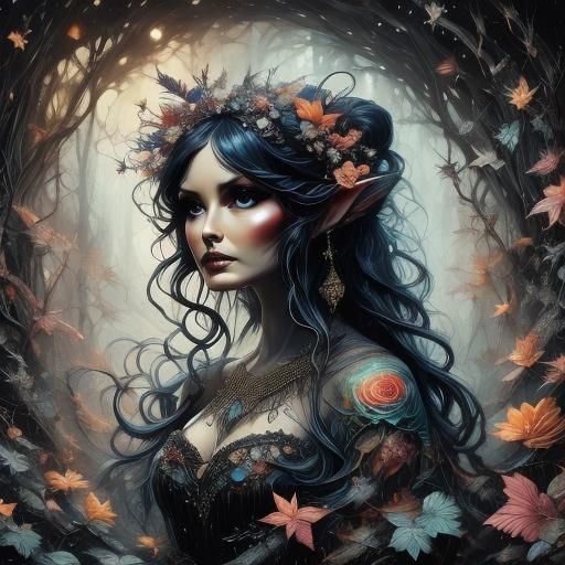 Chubby Tattooed Fairy in Dark Enchanted Forest