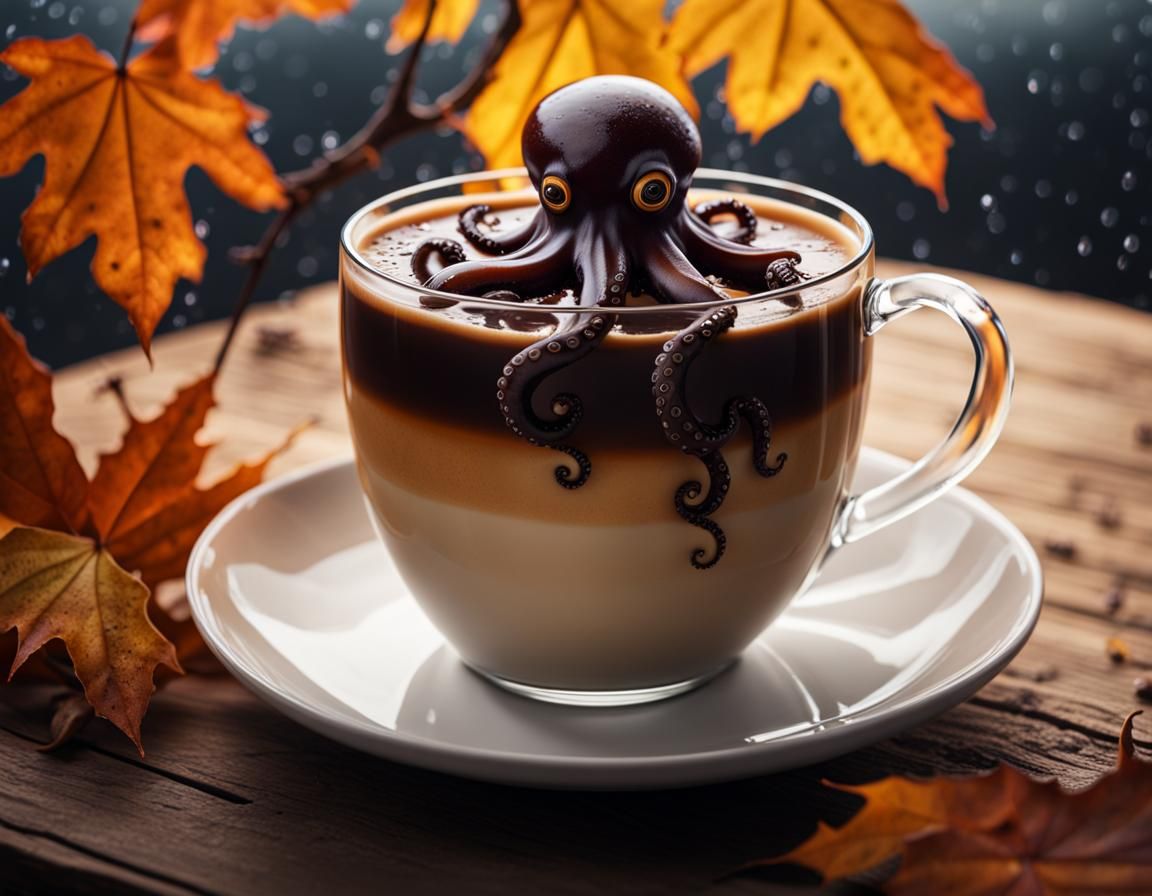 Octopus in Latte: Digital Art in Amber Light