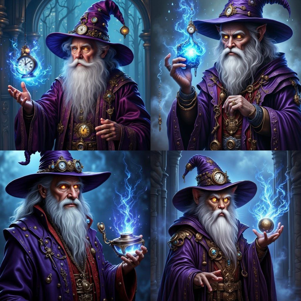 <lora:Wizard Cats Flux:1.0> <lora:Alchemie Wizard:1.0> A det...