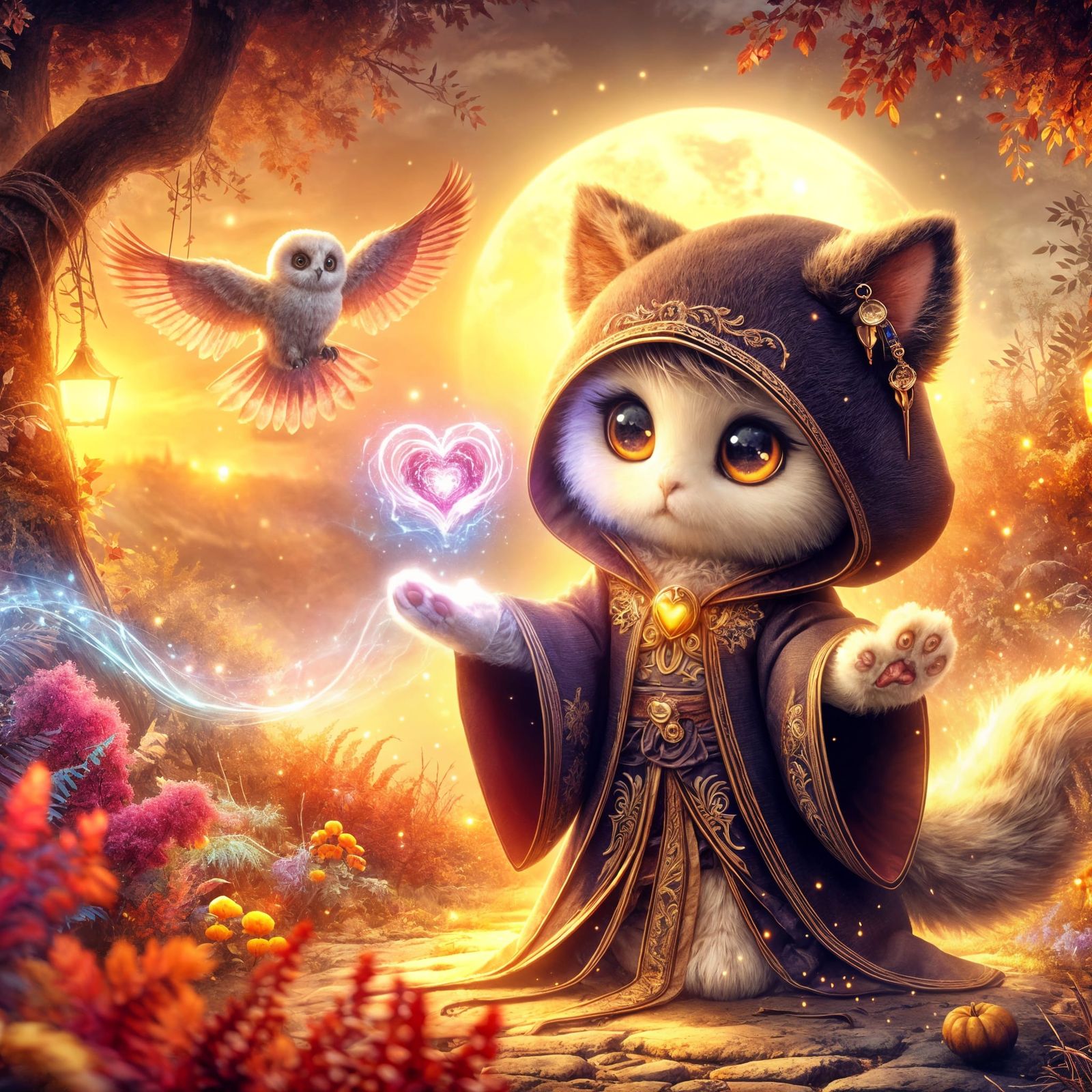Cute Cat Sorceress in Enchanted Forest